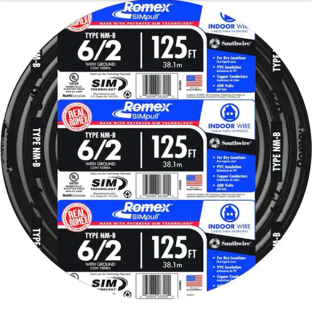 ROMEX 125 ft 6/2 NM-B WG Wire/Cable Non-Metallic