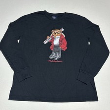 Vintage Polo Ralph Lauren Polo Ski Bear Long Sleeve shirt Men's Small Black 90s