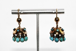 $3 000 14K Gold 8.00CT Estate Natural Turquoise Statement Dangle Earrings