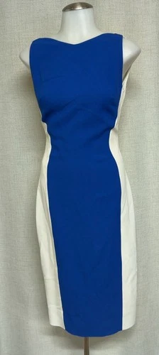 * NEW * ANTONIO BERARDI Blue White Colorblock Sheath Dress Sleeveless Sz 42