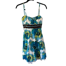 City Triangles Floral Sundress Blue Yellow Milk Maid Fairycore Vintage SZ 3