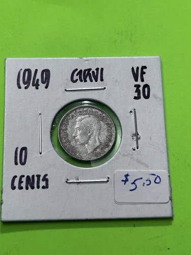 1949 Canadian 10c Dime .8 Silver George VI  AG  HIGHER GRADE.  TRENDING AT $5.50