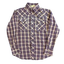 Wrangler WM216BL Western Shirt Mens M Blue Orange Plaid Pearl Snap Long Sleeve