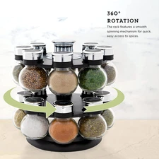 16 Jar Ellington Revolving Countertop Spice Rack with Lift & Pour Caps and Sp...