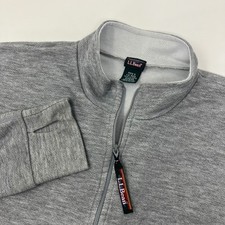 L.L.Bean Men's Large Gray Fleece Quarter Zip Pullover Thumb Holes Made in USA