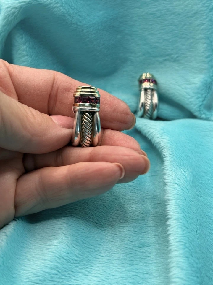 Pendientes grandes de turmalina rosa David Yurman de plata de ley y oro de 14 k - 1,60 Foto 4 de 4