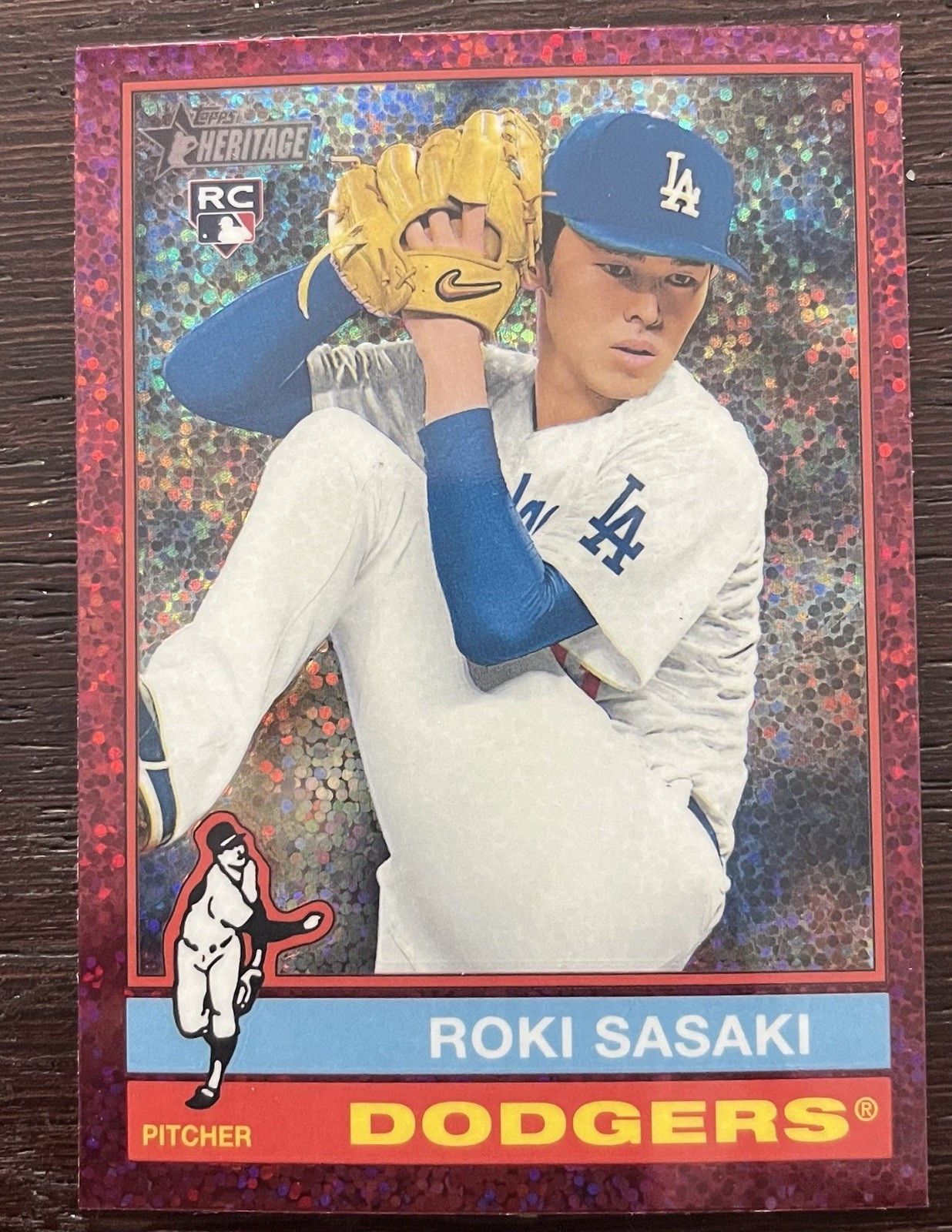 Roki Sasaki 2025 Topps Heritage Chrome Burgundy Sparkle Rookie RC #224 SSP