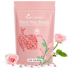 Mallowwax Hard Wax Beads 1LB Pink Rose Wax Beans for Hair Removal Waxing Bead...