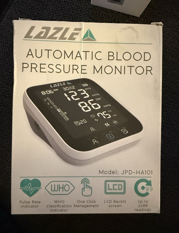 LAZLE Upper Arm Blood Pressure Monitor Auto WHO Indicator LCD JPD-HA101