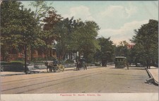 Cartolina Peachtree Street View North Atlanta GA carrozza trainata da cavalli tram
