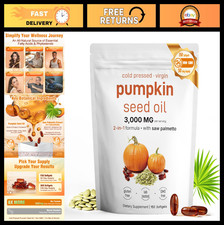Organic Pumpkin Seed Oil  Saw Palmetto - 150 Cold-Pressed Softgels for Hair Gro