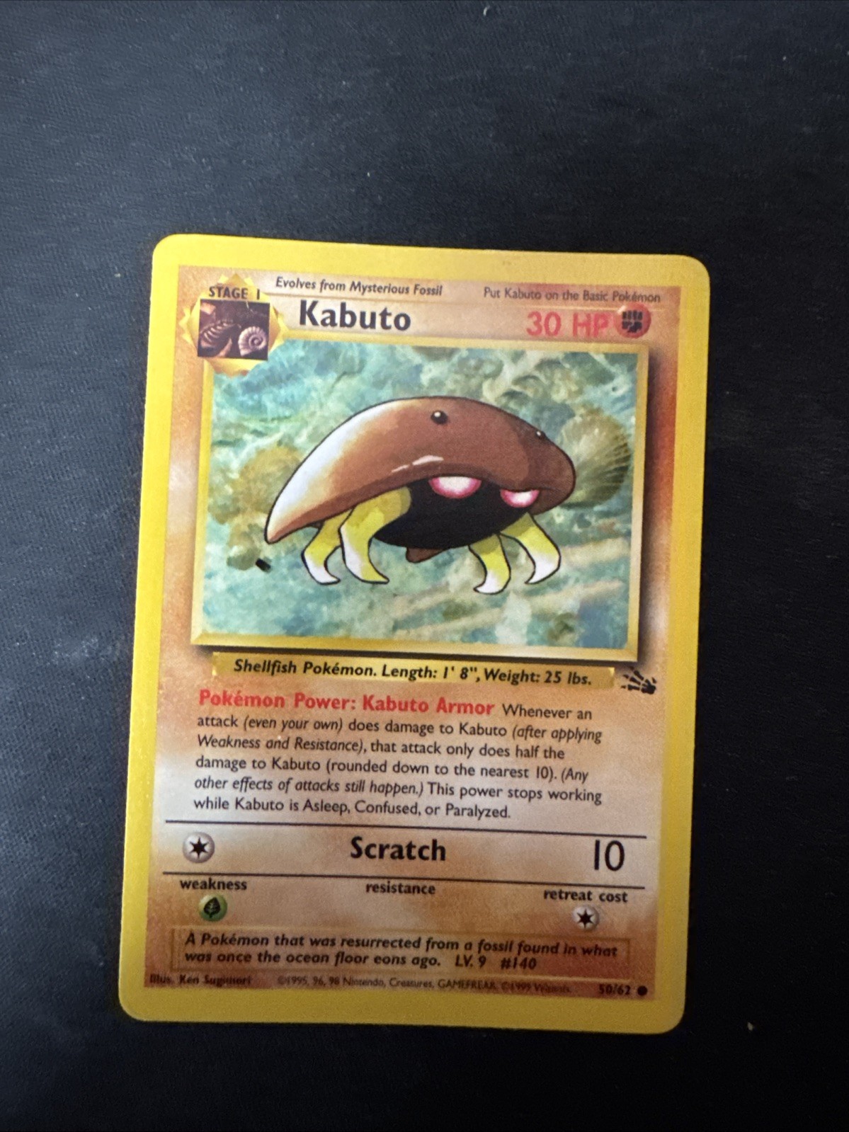 Pokemon TCG Kabuto 50/62 Fossil Unlimited Card WOTC Free Shipping D61