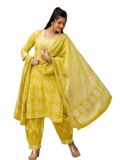 Women Viscose Printed A-Line Kurta Pant With Dupatta