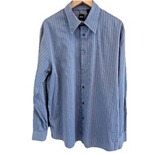 Hugo Boss Mens Sz XL Dress Shirt Blue Stripe Cotton Smart Casual Office Timeless