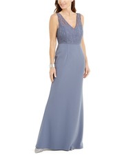 Adrianna Papell Womens Lace Gown Dress, Blue, 4