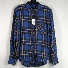 Rails Plaid Long Sleeve Button Up Shirt, Women's Size S - Hunter Sapphire Indigo
