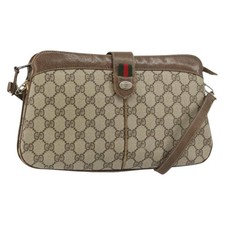 GUCCI GG Supreme Web Sherry Line Shoulder Bag PVC Beige Gold Auth 158405