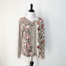 Sundance Size Large Floral Embroidered Long Sleeve Tee Shirt Cotton Blouse NWOT