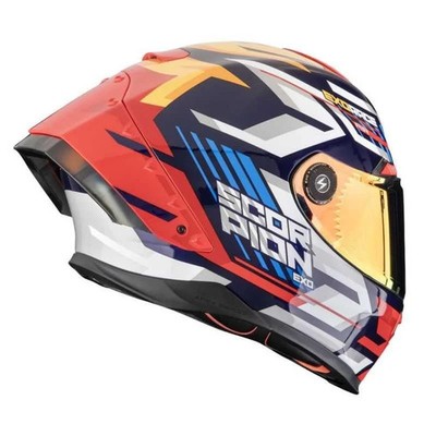 Scorpion Exo-Race Carbon FIM 2 Motorradhelm weiß rot blau + smoke Visier