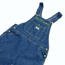 Liberty Mens Blue Denim Overalls Bib Workwear Green Zipper Large Farming Work