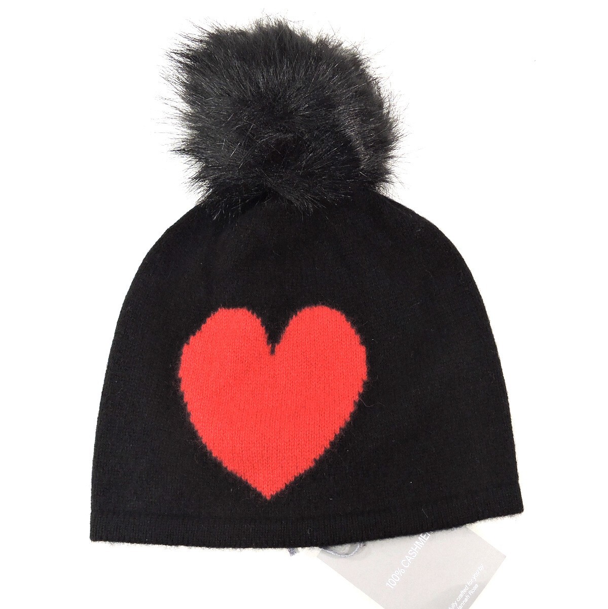 NWT Hannah Rose 100% Cashmere White Beanie Hat with Black Bows Hannah‎ Rose 100% Cashmere Beanie Graphite Off-White Star  main image 3