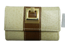 Beige  Brown Gold Tone Colored Cow Hide Leather Key Guard Holder New Vintage