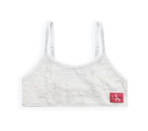 Calvin Klein Lace Front Training Bra Girls S White Adjustable Strap Logo Pull-On