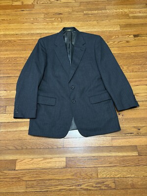Tom James Mens Blazer Jacket Size 42L Gray Striped 2 Button Wool Sport Coat
