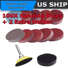 100pcs 2" SANDING DISC Sand Paper Hook Loop Sander + Backer Pad+M6 Drill Adapter