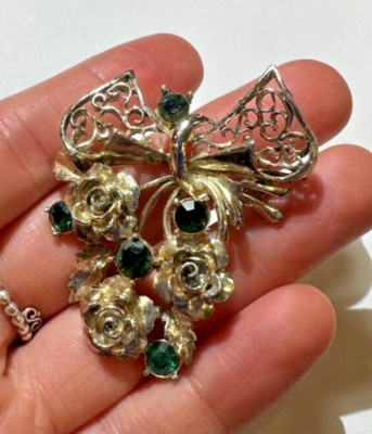 Cristallo Strass Ciano Verde Spilla Con Ciondolo Fiore Rosa Stile - Foto 2