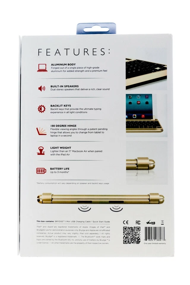 Brydge Air Aluminum GOLD Keyboard for iPad Air and iPad Air 2  - Image 4 of 4