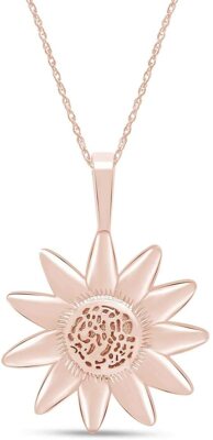 Sunflower Pendant Necklace In 14K Rose Gold Plated Sterling Silver