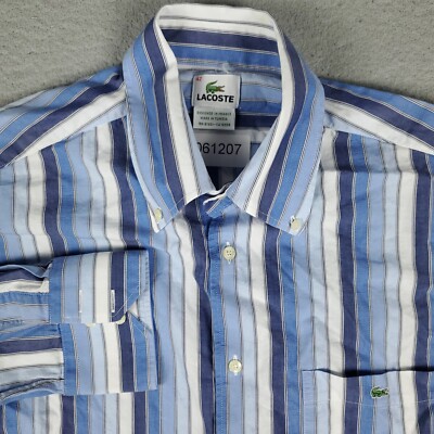 Lacoste Shirt Mens Size 42 Blue Striped Casual Button Up Long Sleeve *