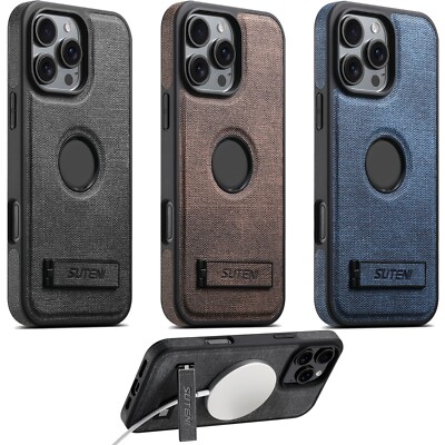 For iPhone 16 15 14 Plus 13 12 Pro Max Denim Pattern Kickstand Back Case Cover