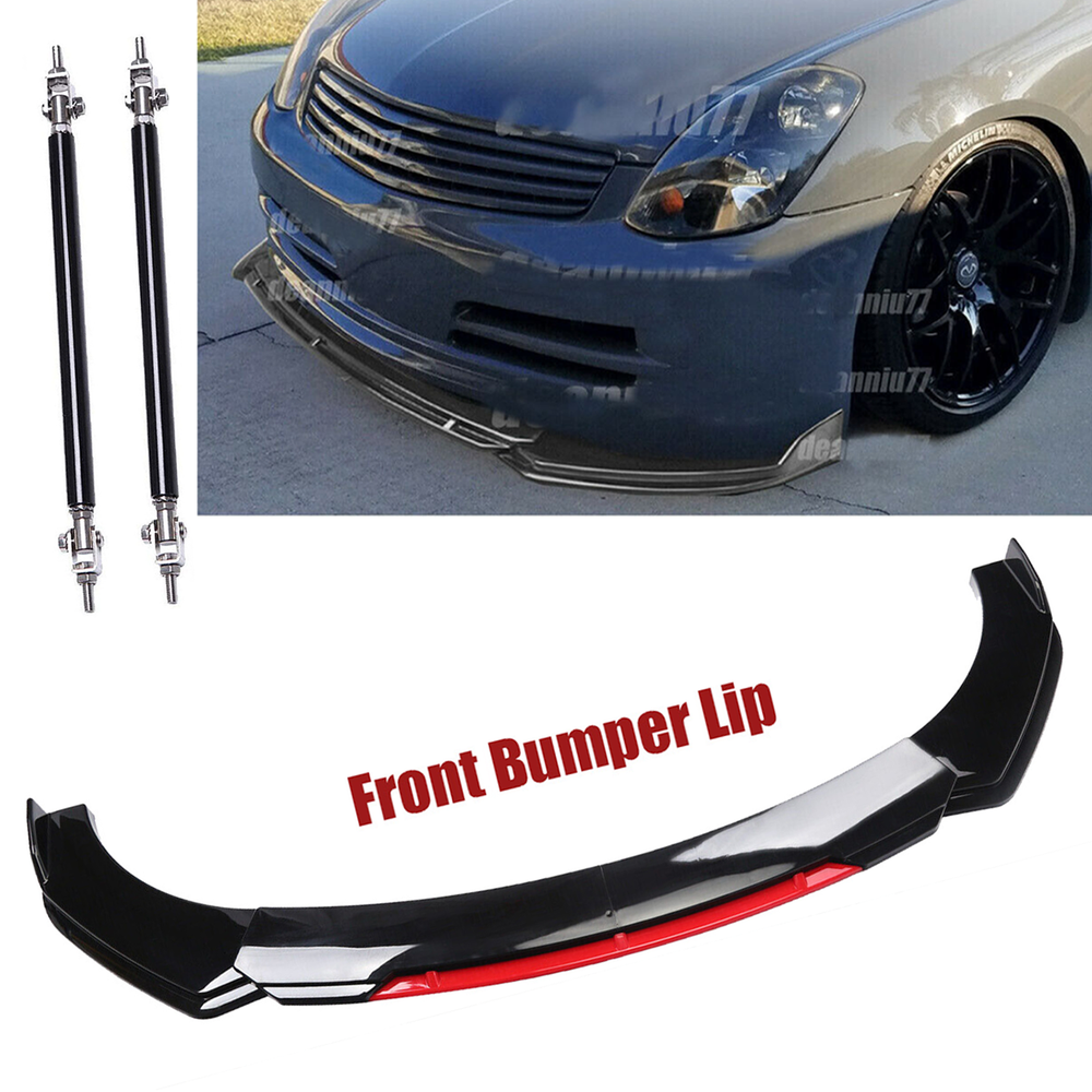 Front Bumper Lip Splitter Chin Spoiler + Strut Rods Black+Red For Infiniti G35