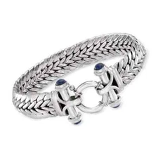 Bold Wheat Spiga Bracelet with Black Onyx Anti-Tarnish REAL 925 Sterling Silver