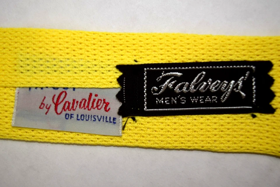 Neck Tie VTG Cavalier Cravat 40s 50s Yellow Knit Square End Skinny 51.5 x 2" NWT - Image 4 of 4