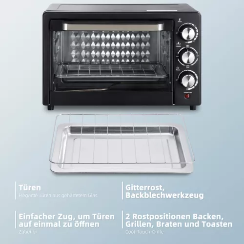 MiniBackofen Elektrischer Pizzaofen Miniofen 3in1 Backofen Krümelblech 100-230°C - Bild 6 von 12