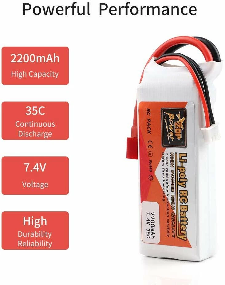 Batería Lipo 2200mah 7.4v 35c 2s con conector T Plug Deans para avión de coche de radiocontrol Foto 2 de 4
