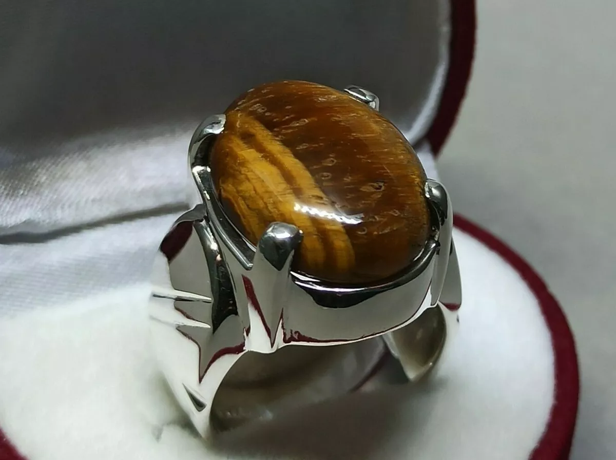 Natural Brown Tiger s Eye Ring Sterling Silver 925 Handmade Tiger Eye Mens Ring