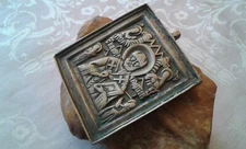 ANTIQUE c.19th CENTURY ORTHODOX MINIATURE BRONZE ICON ST. NICHOLAS WONDERWORKER