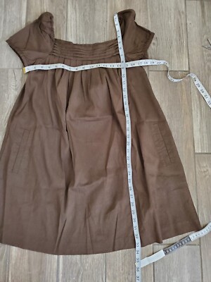 Theory 4 Dress Shift Narcisca Dark Brown A Line Pleated Square Neck Linen  Blend | eBay