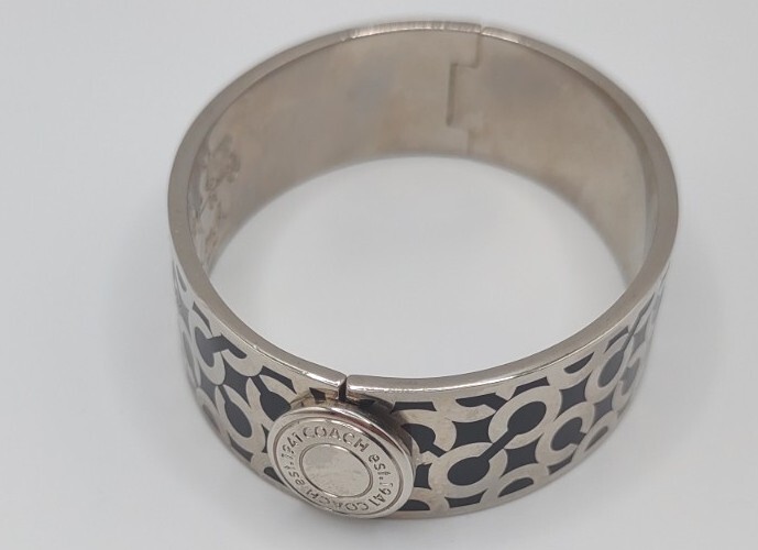 Coach Authentic Signature Enameled Black & Silver Bangle
