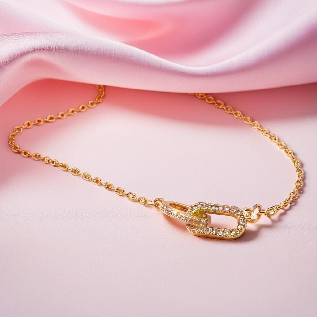 Interlocking Oval Link Pendant Necklace, Gold Women's Jewellery, Adjustable 50cm