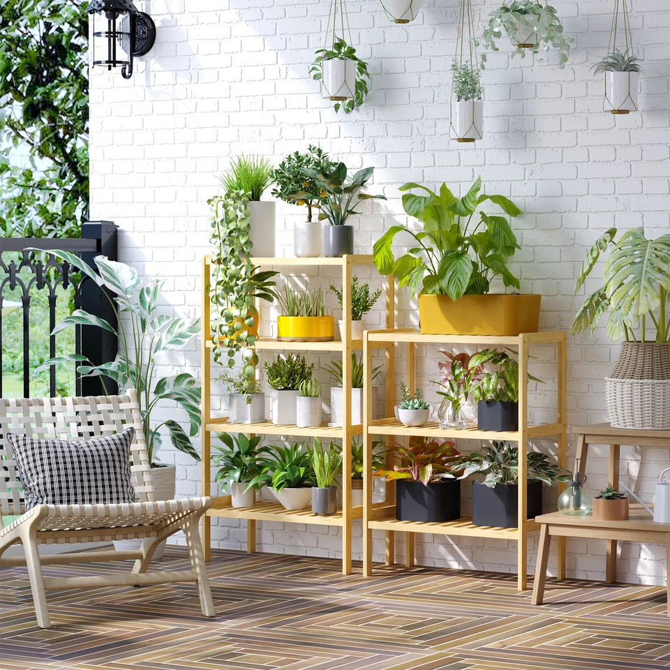 HOMCOM Scaffale Multiuso 3 Livelli in Bambù Salvaspazio per Bagno e Salotto - Immagine 3 di 4