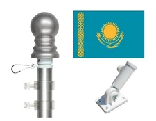 Kazakhstan 3'x5' Polyester Flag & Spinner Flagpole Set w/Adjustable Bracket