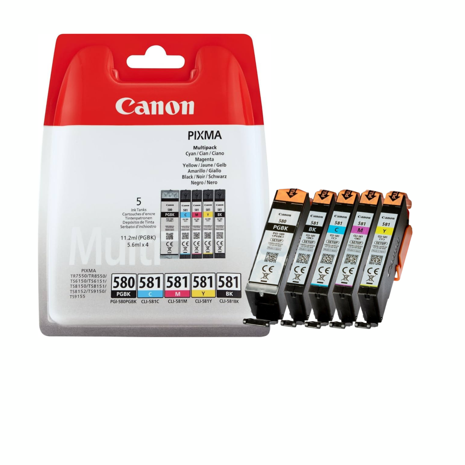 2 Sets TR7550 TR8550 TS6350 TS705a Carts Original Canon PGI-580PGBK+CLI-581BK