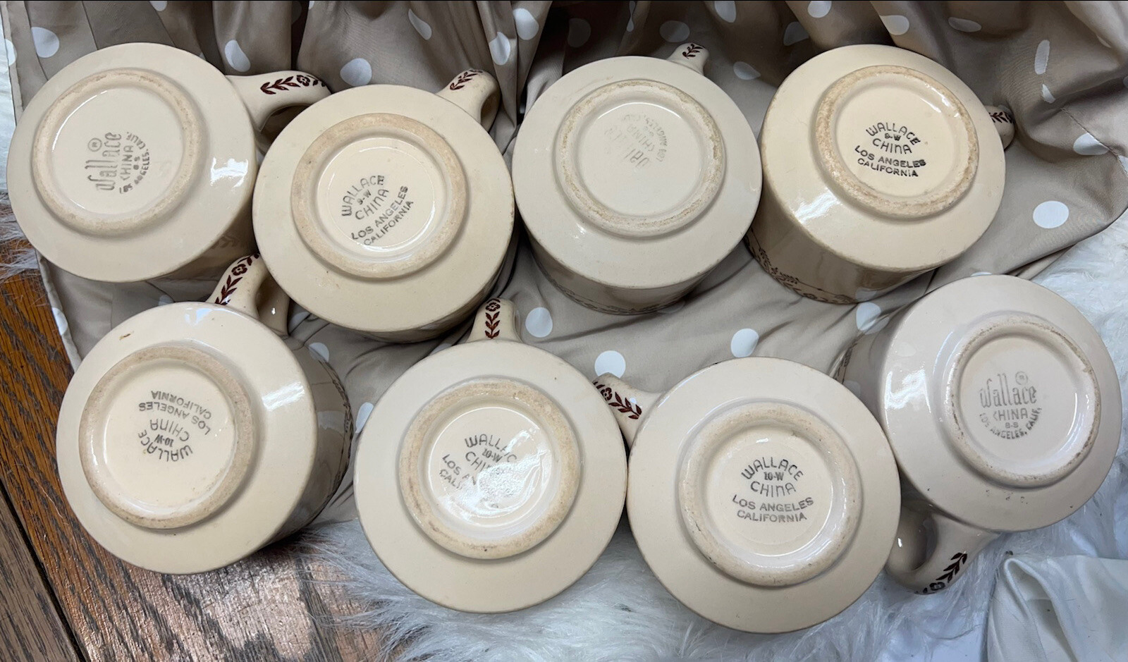 Wallace china restaurant ware Red coffee mugs Floral Scalloped Border