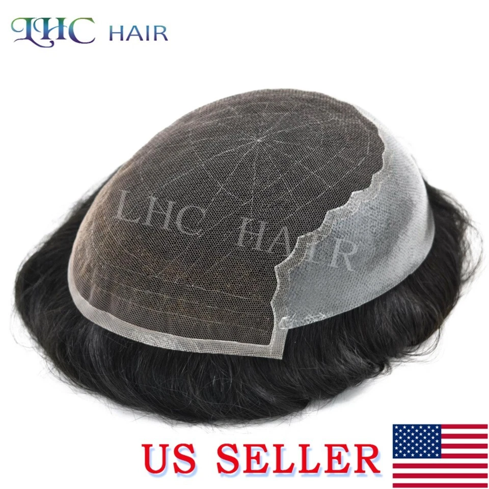 Sistema de cabello frontal de encaje para hombres cabello humano toupee pelucas de peluca de pelo natural Foto 3 de 4