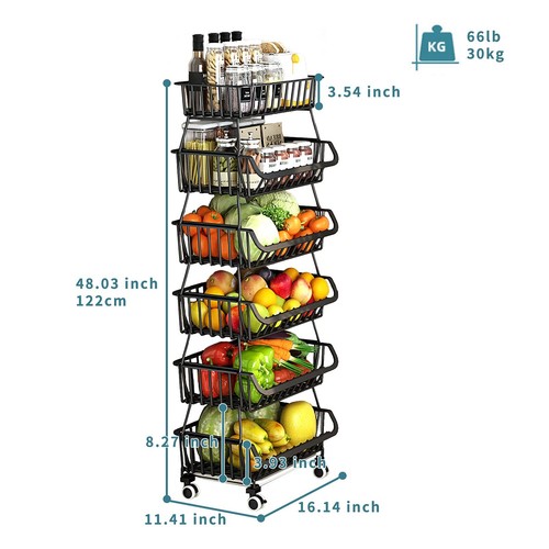 Metal Wire Baskets With Wheels Stackable Storage Bins Kitchen Organizer Shelf 34 - Picture 2 of 8